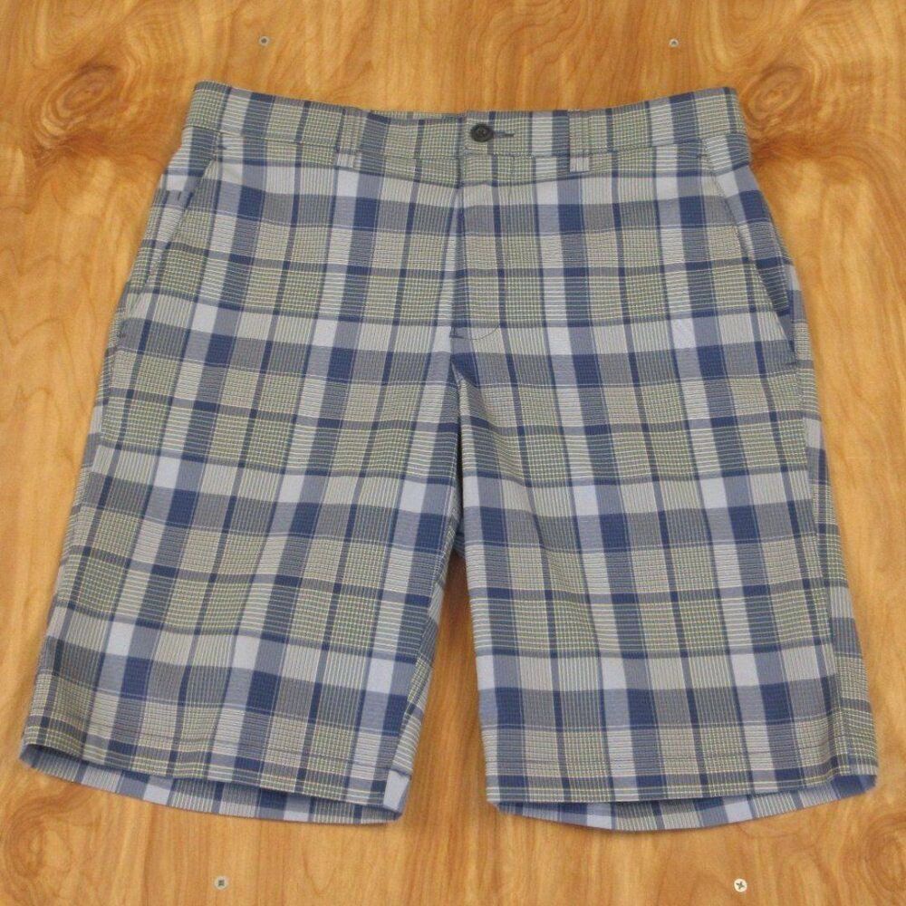 PGA TOUR Golf Performance Stretch Bermuda Shorts Men's Size 32 Blue Plaid Print